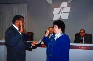 Marie Flickinger taking the oath of office
