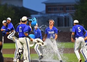 Ravens baseball team celebrating after win